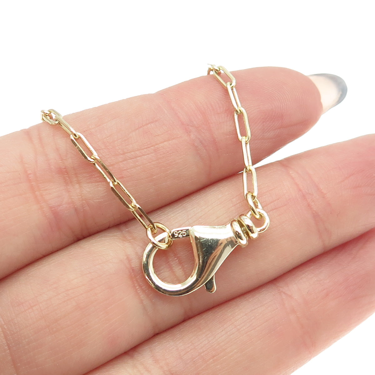 925 Sterling Silver Gold Plated Paperclip Double Bracelet / Chain Necklace 18"