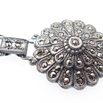 925 Sterling Silver Antique Real Marcasite Floral Bracelet 7" (missing 4 stones)