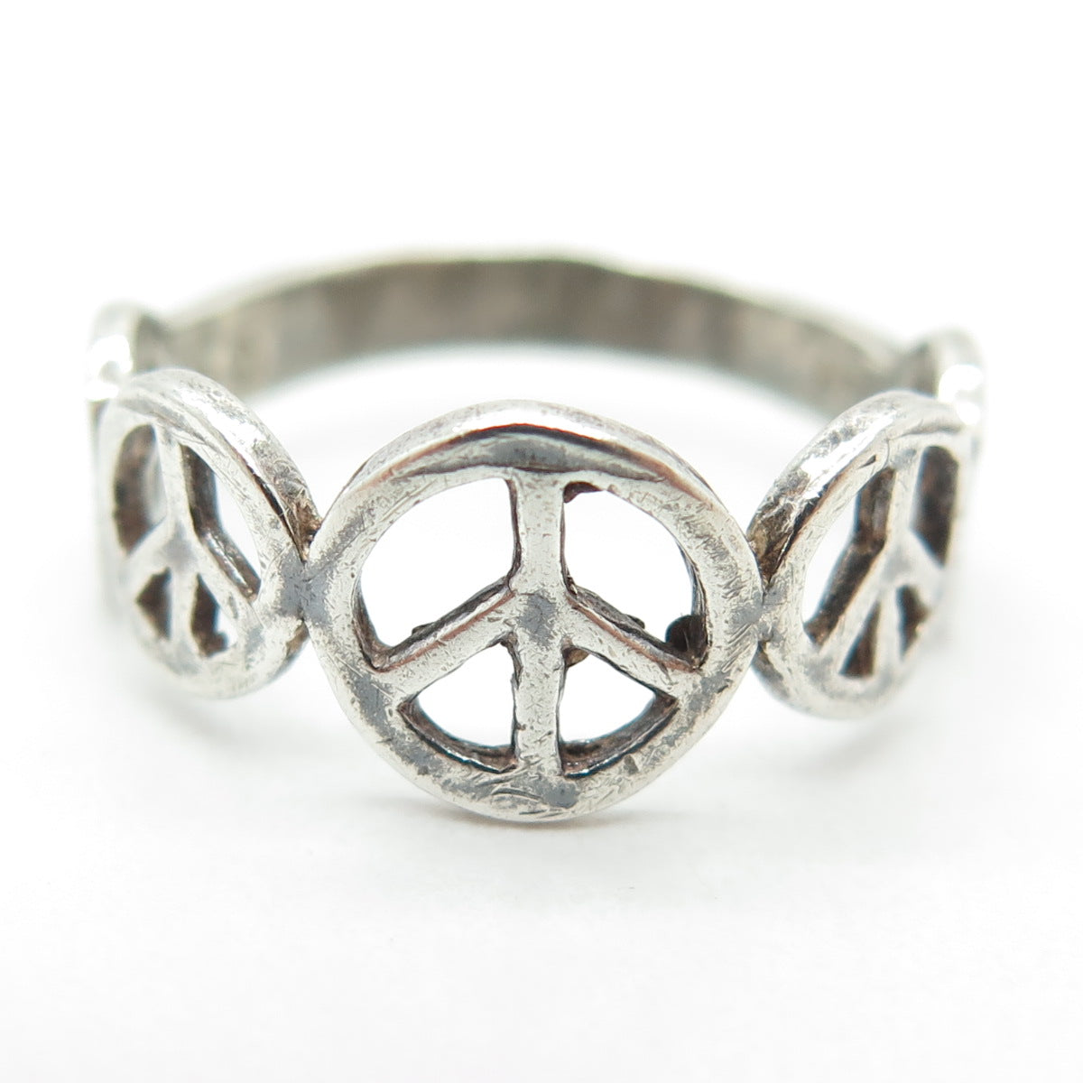 925 Sterling Silver Vintage Peace Symbol Oxidized Ring Size 8.25