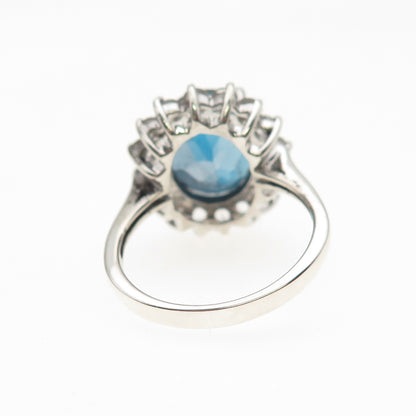 925 Sterling Silver Real London Blue & White Topaz Ring Size 6.5