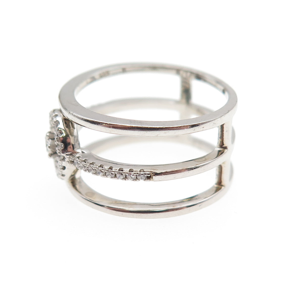 925 Sterling Silver Round-Cut C Z Wheel of Fortune Multi-Row Ring Size 7