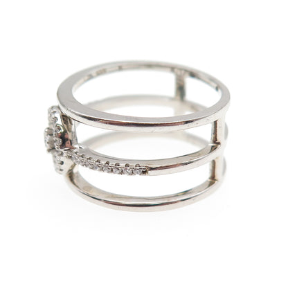 925 Sterling Silver Round-Cut C Z Wheel of Fortune Multi-Row Ring Size 7