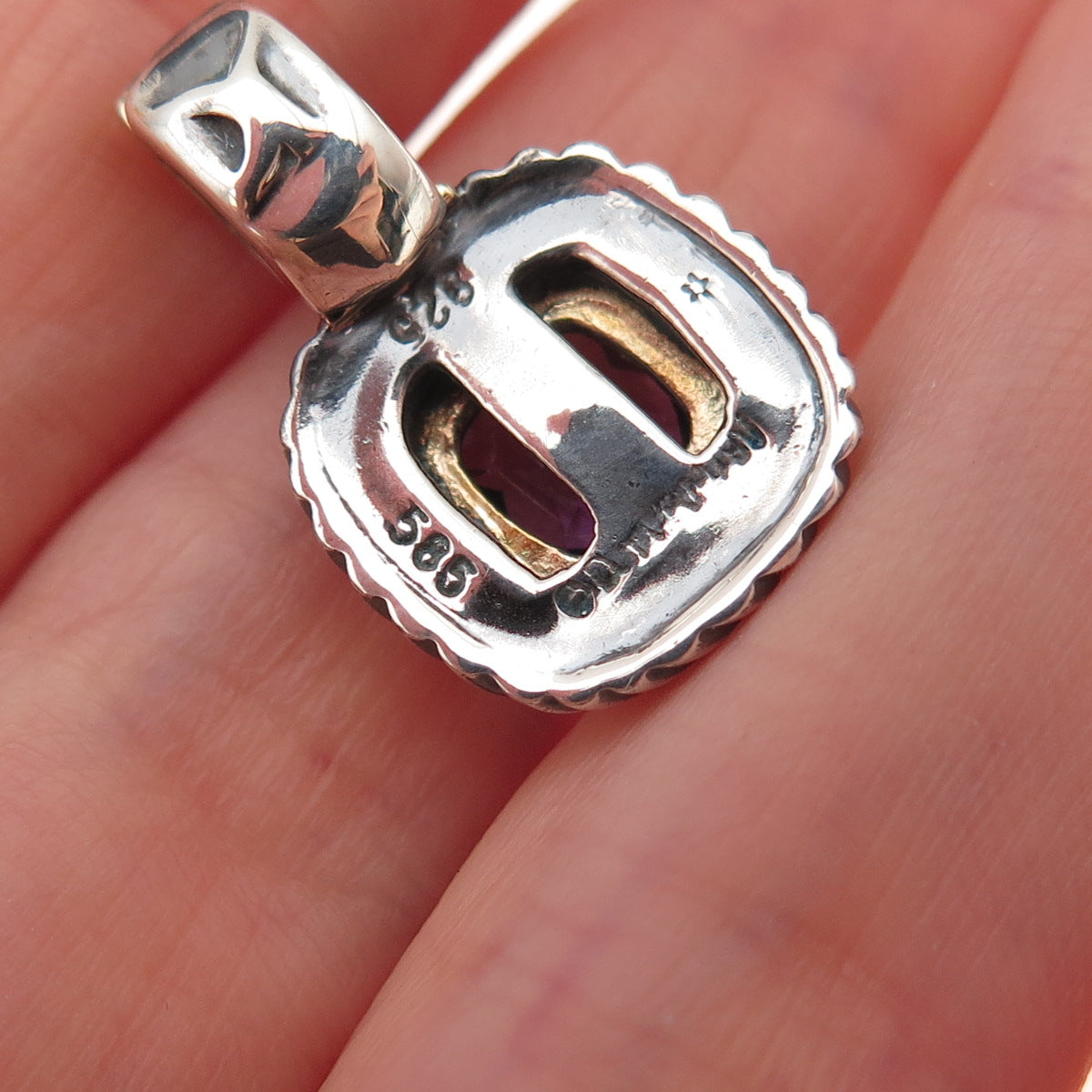 David Yurman 925 Sterling Silver 14K Gold Vintage Real Amethyst Charm Pendant