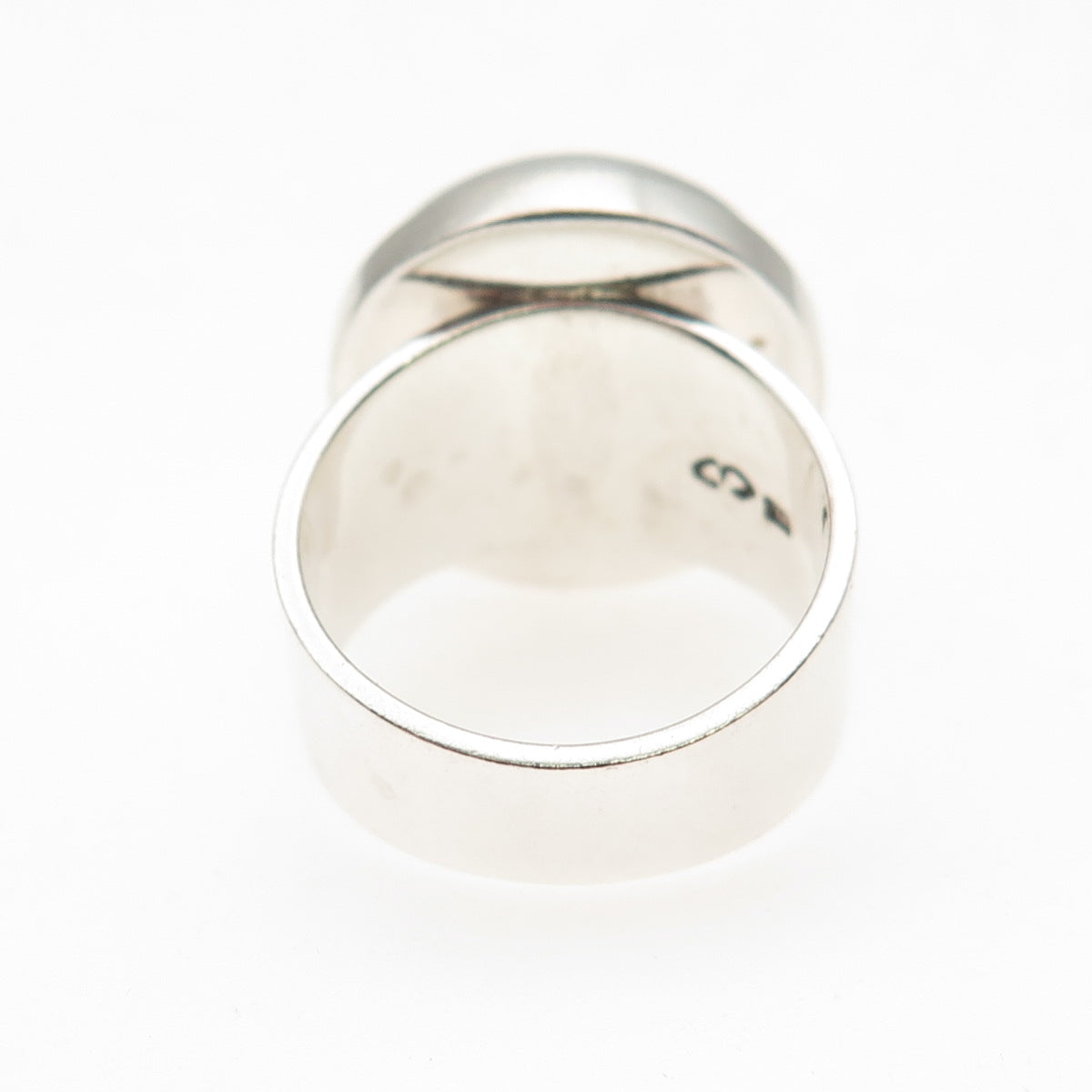 925 Sterling Silver Vintage Real Pearl Modernist Oxidized Ring Size 6.25