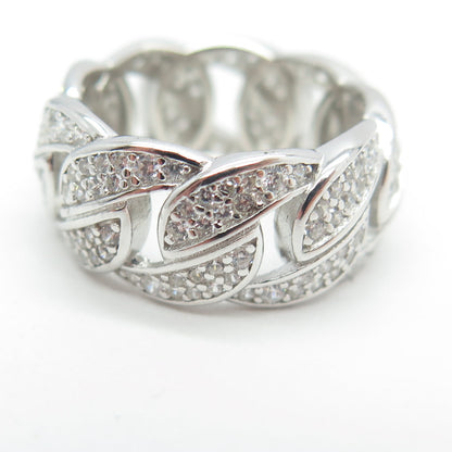 925 Sterling Silver Pave C Z Cuban Chain Band Ring Size 5.5