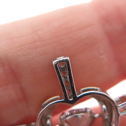 925 Sterling Silver 2-Tone Round-Cut C Z Heart Cross Minimalist Slide Pendant