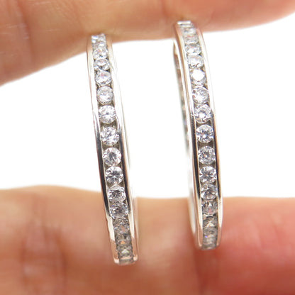 925 Sterling Silver Round-Cut C Z In & Out Hoop Earrings