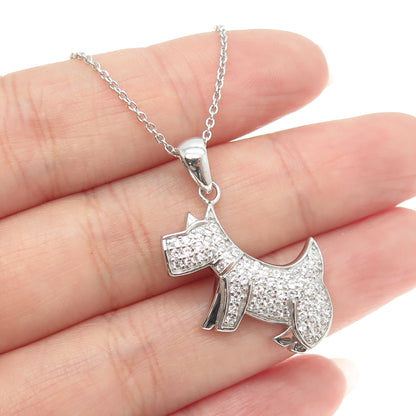 925 Sterling Silver Pave C Z Terrier Dog Pendant Rolo Chain Necklace 18"