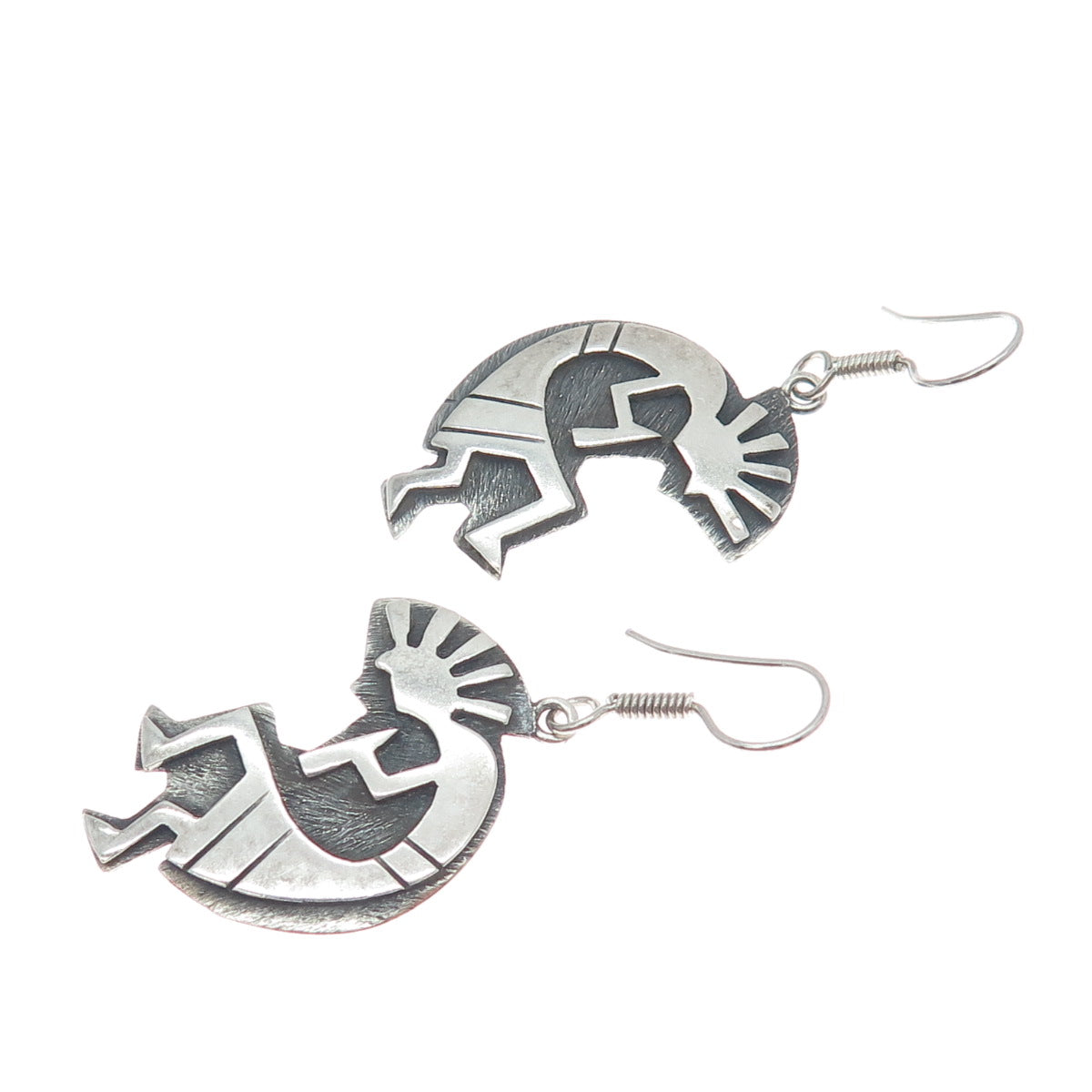 RUTH 925 Sterling Silver Vintage Mexico Kokopelli Oxidized Dangle Earrings