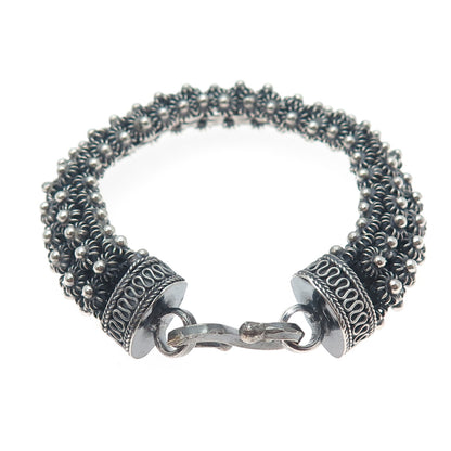 925 Sterling Silver Vintage Oxidized Cannetille Link Bracelet 7.25"