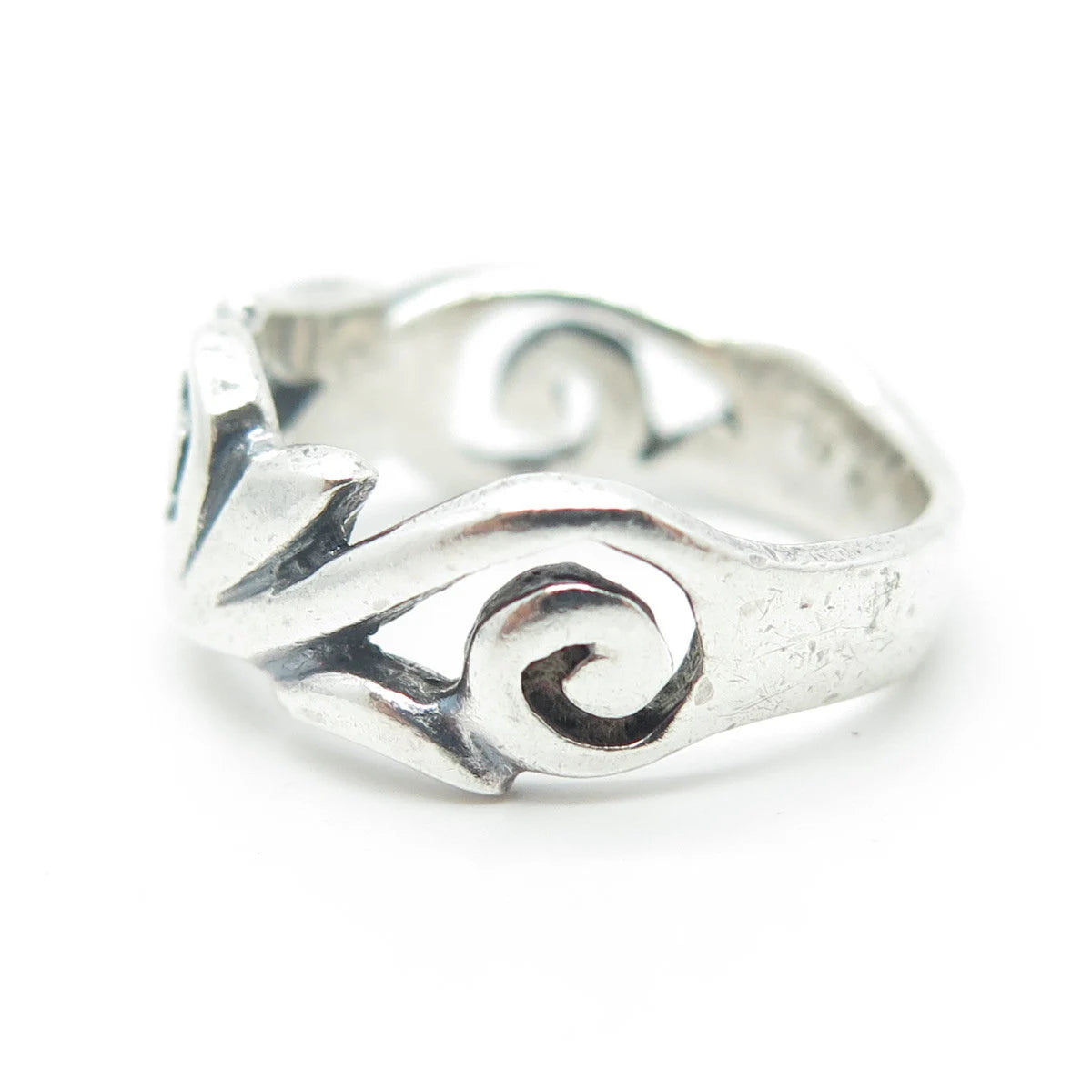 925 Sterling Silver Vintage Swirl Spiral Band Ring Size 7