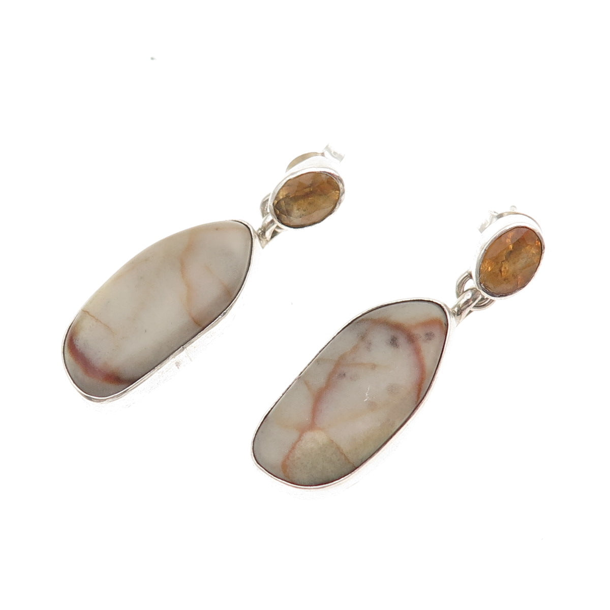 Geneva Apachito Navajo Old Pawn Sterling Silver Vintage Jasper Citrine Earrings