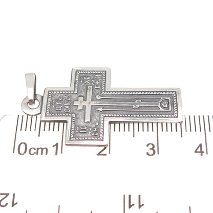 925 Sterling Silver Vintage Orthodox Cross Oxidized Charm Pendant
