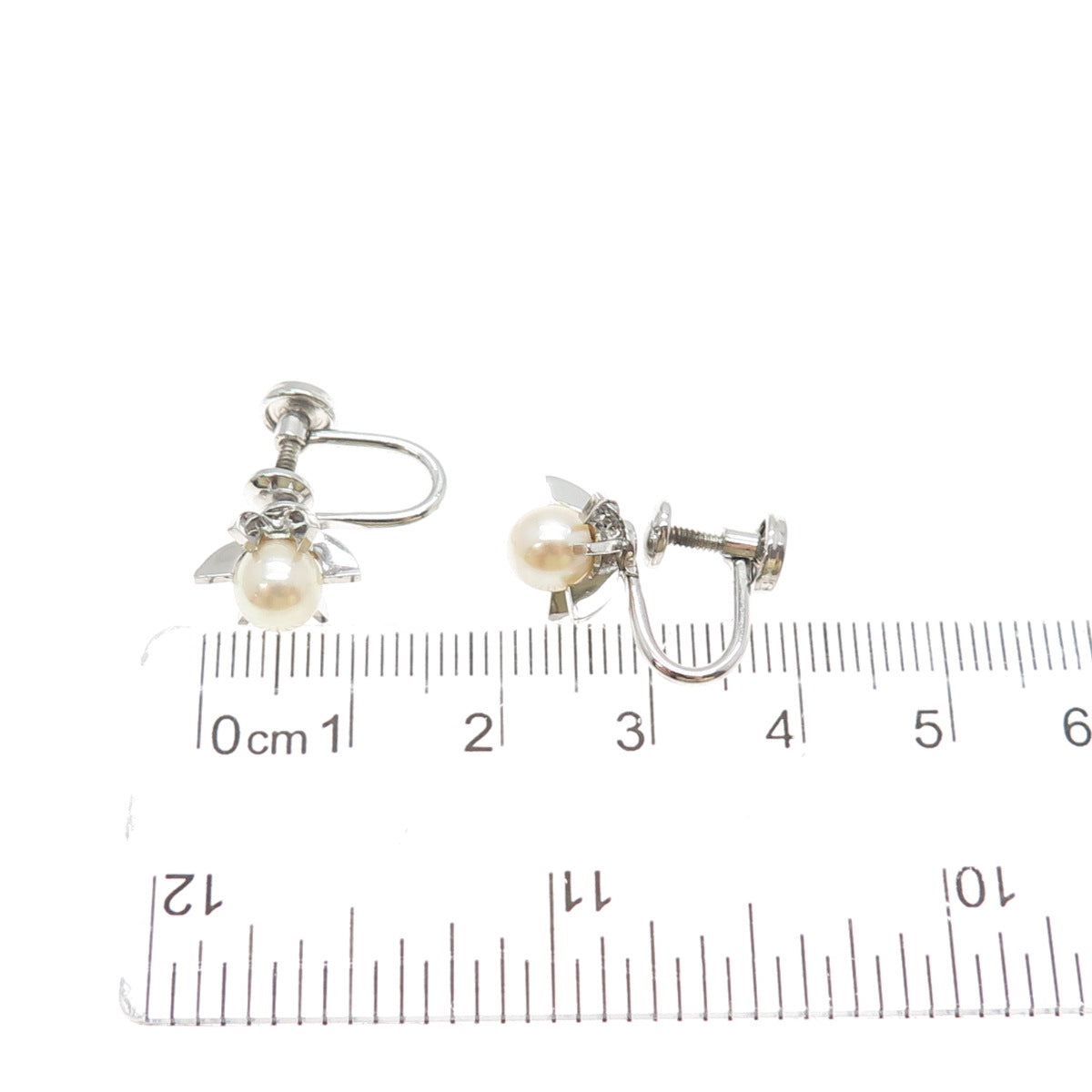 925 Sterling Silver Vintage Real Pearl Sun Screw Back Earrings