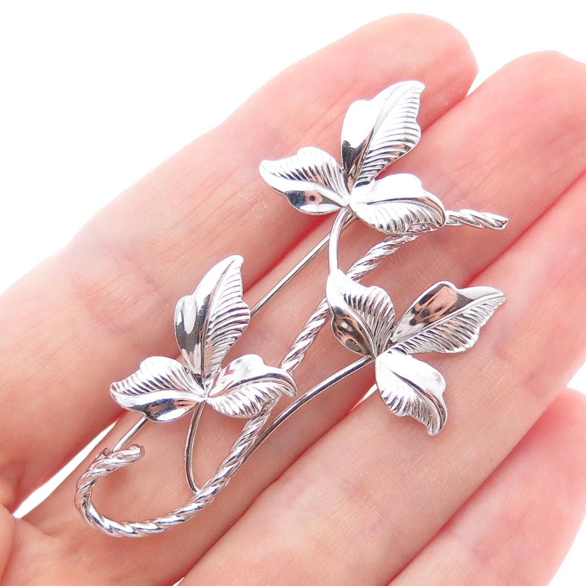 VAN DELL 925 Sterling Silver Vintage Floral Leaf Pin Brooch