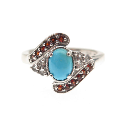 Chuck Clemency Sterling Silver Real Turquoise Tanzanite & Garnet Ring Size 8.25