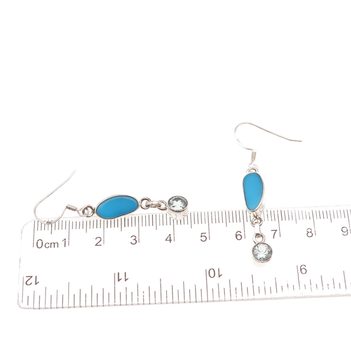 925 Sterling Silver Vintage Real Turquoise & Blue Topaz Dangle Earrings