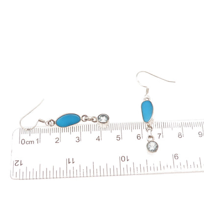 925 Sterling Silver Vintage Real Turquoise & Blue Topaz Dangle Earrings