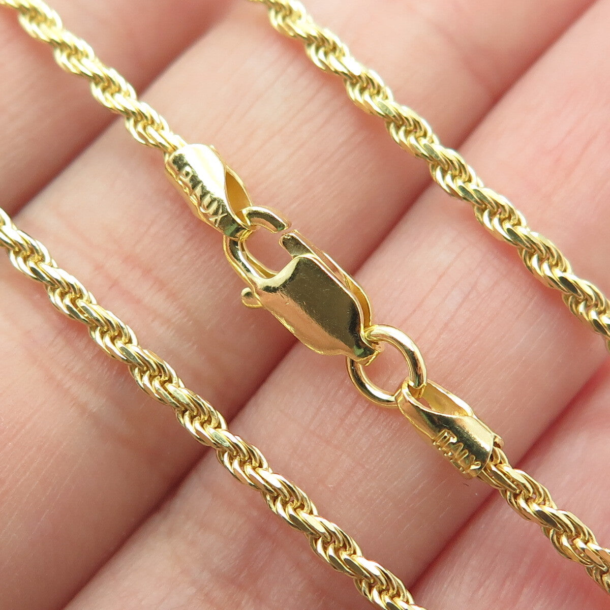 P. LUX 925 Sterling Silver Gold Plated Italy Rope Chain Necklace 16"