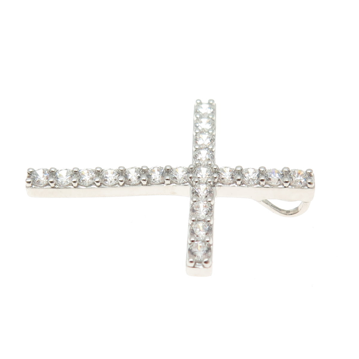 925 Sterling Silver Round-Cut C Z Cross Pendant