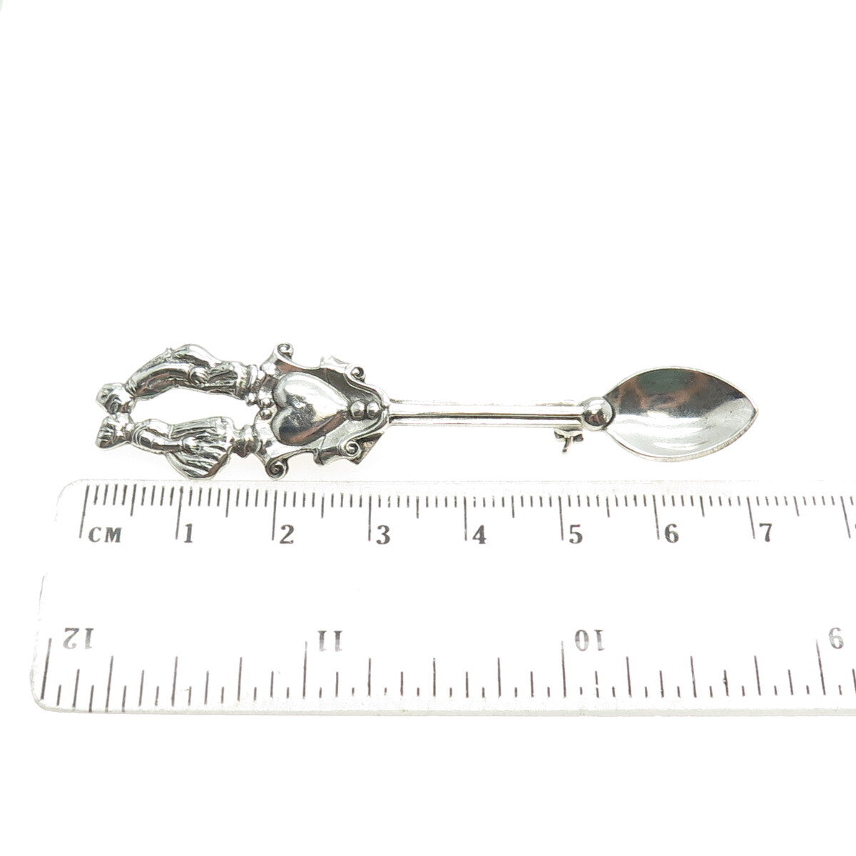 LANG 925 Sterling Silver Antique Art Deco Kissing Couple Salt Spoon Pin Brooch