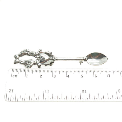 LANG 925 Sterling Silver Antique Art Deco Kissing Couple Salt Spoon Pin Brooch