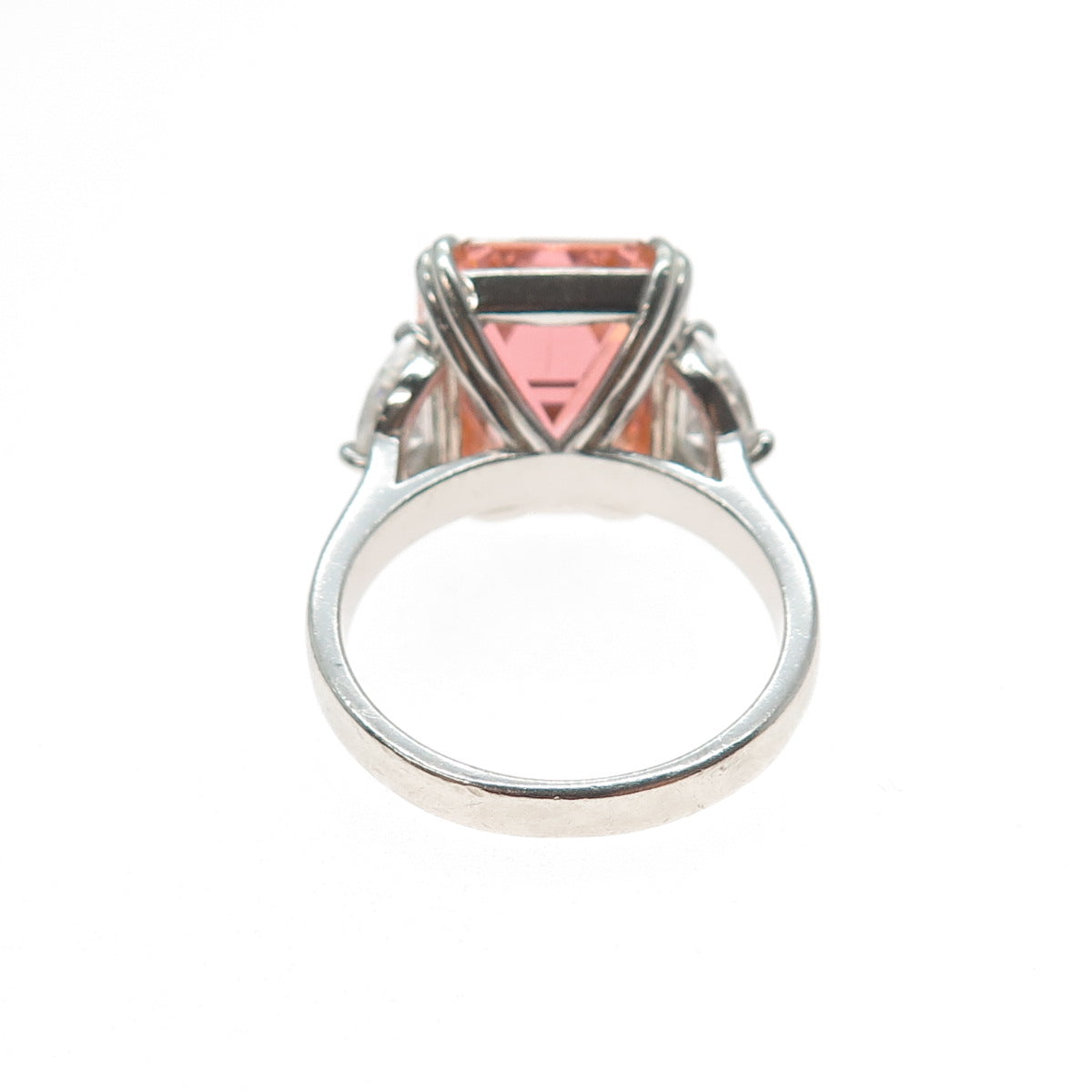 925 Sterling Silver Emerald-Cut Pink & Round-Cut White C Z Ring Size 9