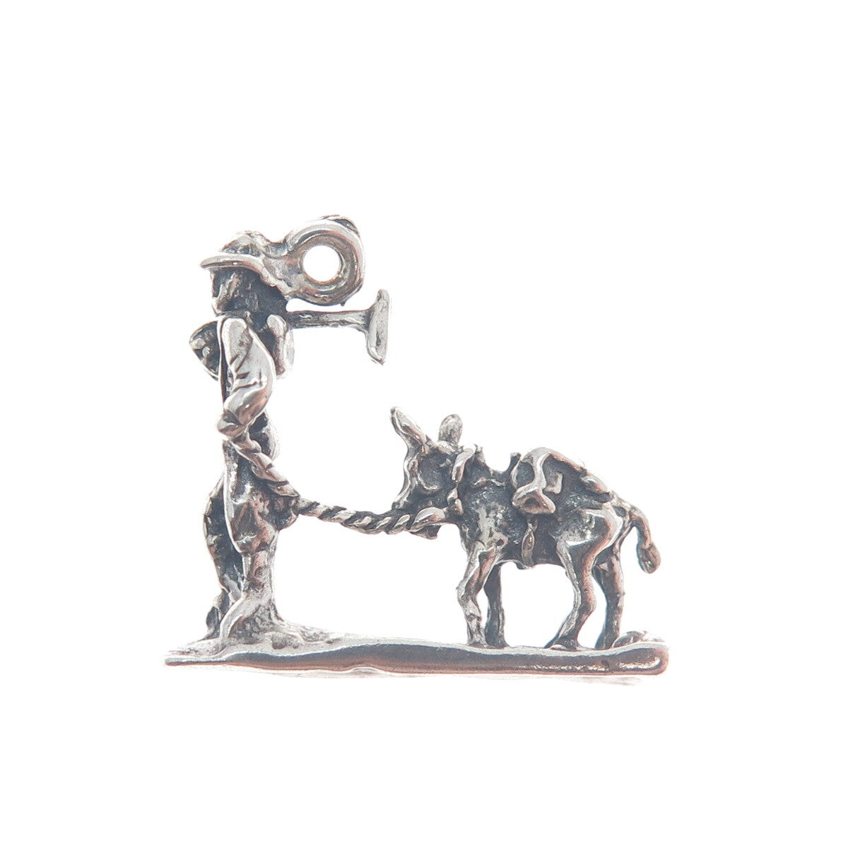 925 Sterling Silver Vintage Gold Miner with Donkey Oxidized 3D Pendant