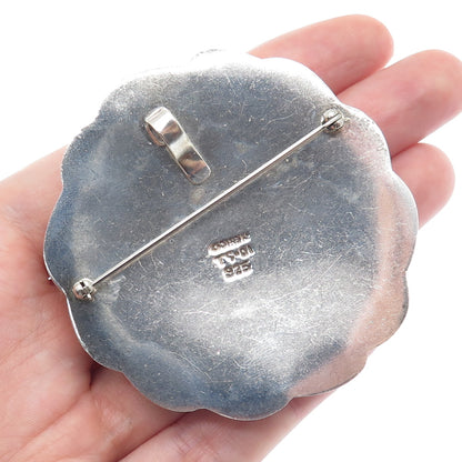 925 Sterling Silver Vintage Mexico Modernist Yin Yang Disc Pin Brooch / Pendant