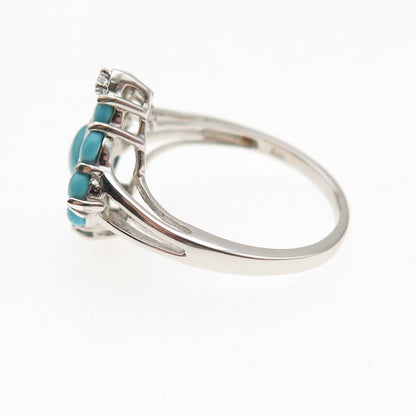 925 Sterling Silver Real Sleeping Beauty Turquoise & White Topaz Ring Size 8