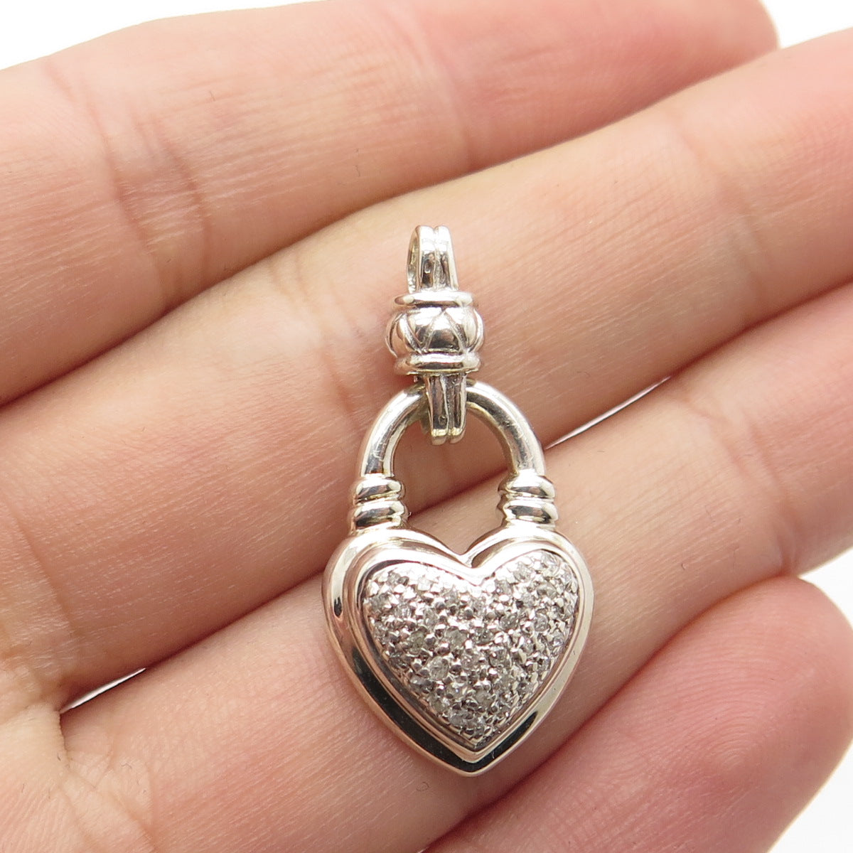 925 Sterling Silver Real Round-Cut Diamond Heart Pendant