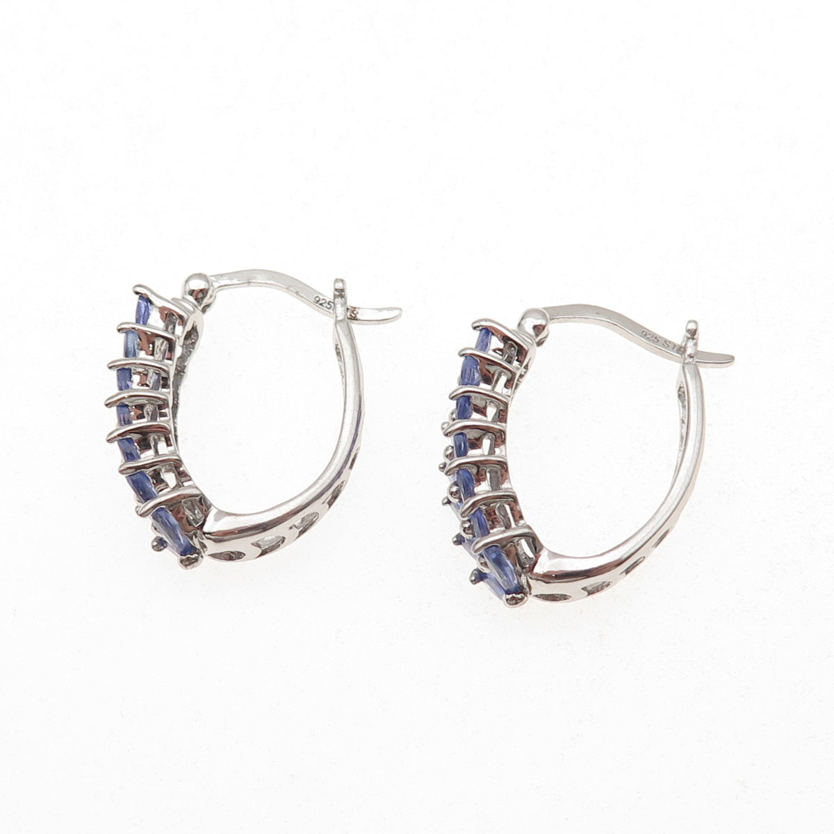 Chuck Clemency 925 Sterling Silver Real Marquise-Cut Tanzanite Hoop Earrings