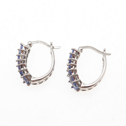 Chuck Clemency 925 Sterling Silver Real Marquise-Cut Tanzanite Hoop Earrings