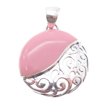 SX Sally C 925 Sterling Silver Vintage Pink Enamel Yin Yang Ornate Charm Pendant