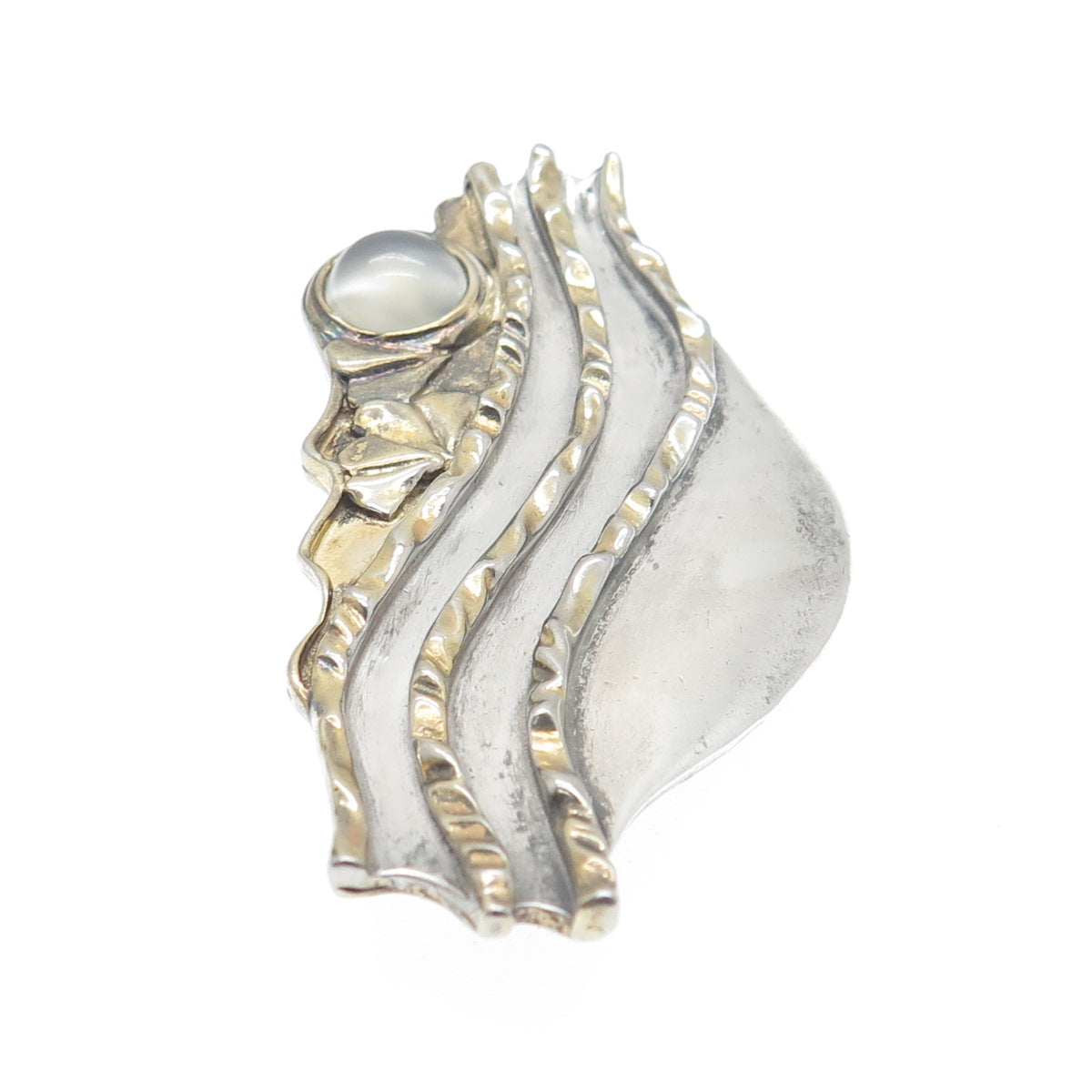 925 Sterling Silver 2-Tone Vintage RW Real Moonstone Modernist Pin Brooch