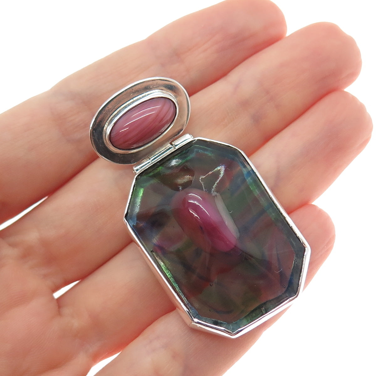 925 Sterling Silver Vintage Murano Glass Modernist Slide Charm Pendant