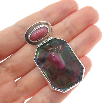 925 Sterling Silver Vintage Murano Glass Modernist Slide Charm Pendant