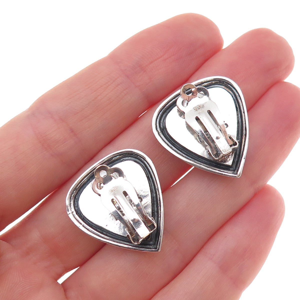 Paul Brackna 925 Sterling Silver Vintage Real Abalone Shell Clip On Earrings