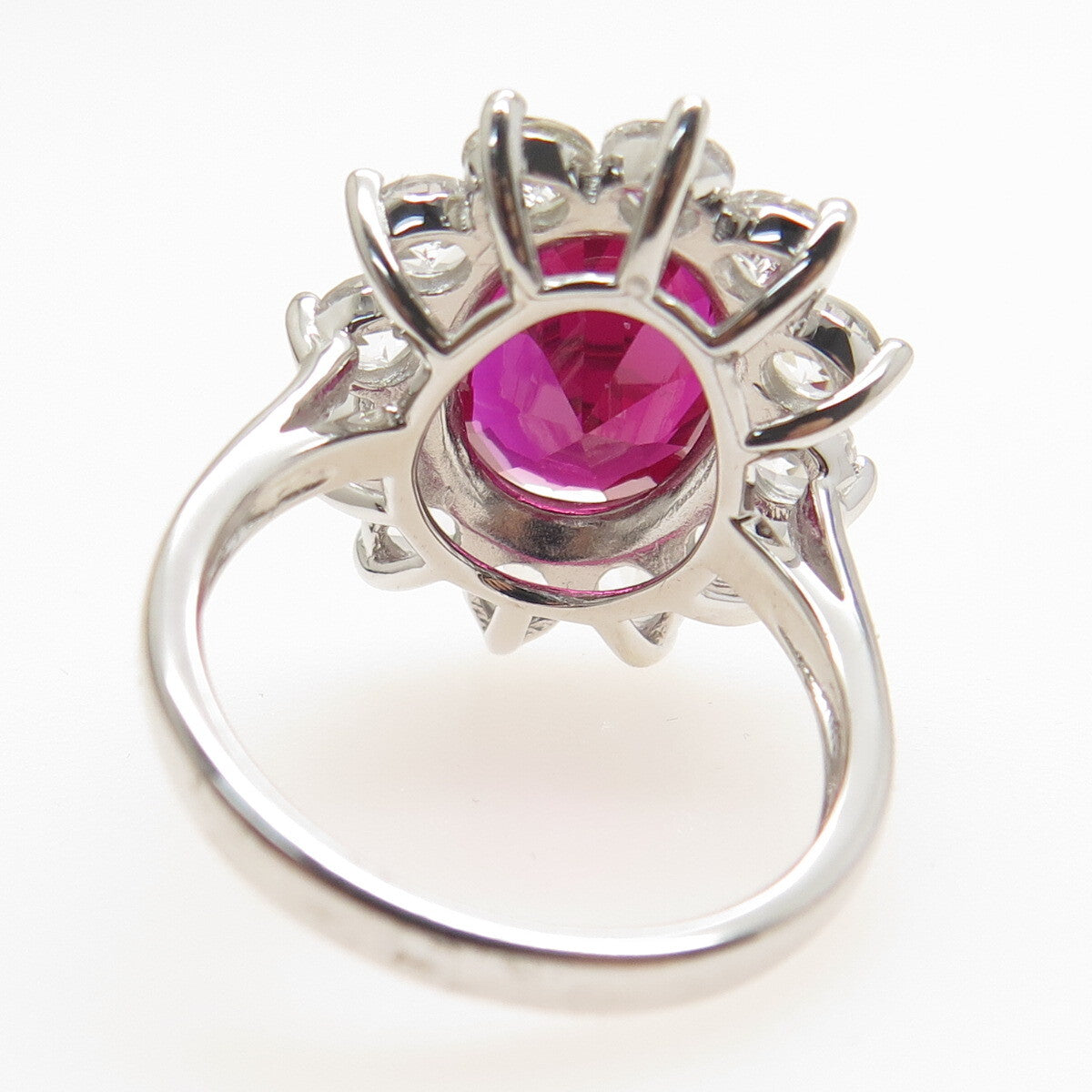 925 Sterling Silver Lab-Created Ruby & Real White Topaz Ring Size 8.25