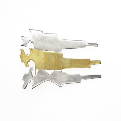 925 Sterling Silver 2-Tone Vintage Mexico Three Elegant Ladies Pin Brooch