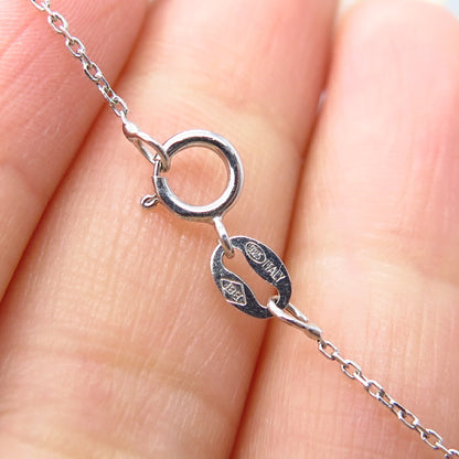 925 Sterling Silver Italy White Black Diamond Open Heart Rolo Chain Necklace 17"