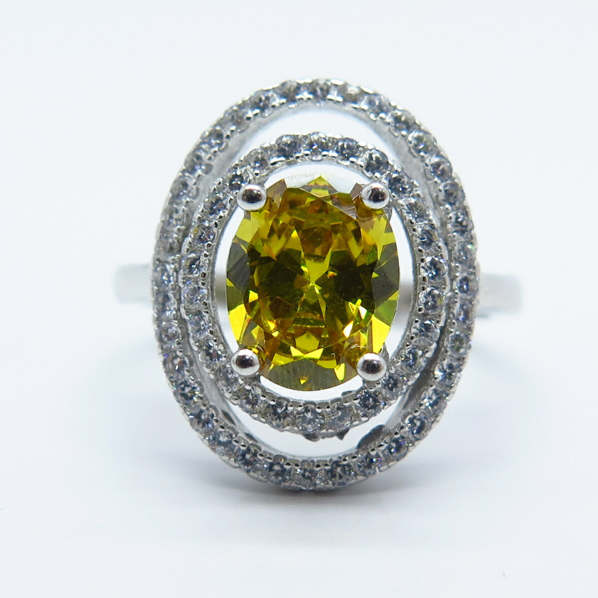 925 Sterling Silver White & Citrine-Tone C Z Ring Size 8