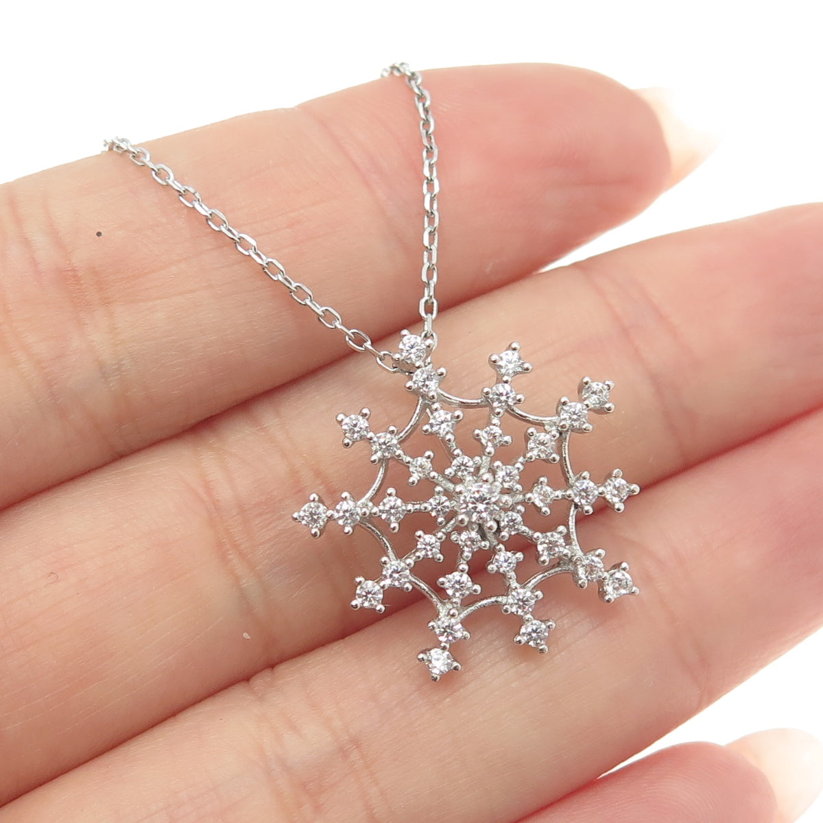 925 Sterling Silver Round-Cut C Z Snowflake Cable Chain Necklace 18"