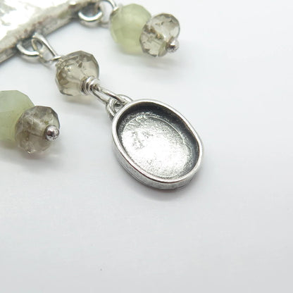 925 Sterling Silver Vintage Smoky Quartz & Chalcedony Gem Chain Necklace 16"