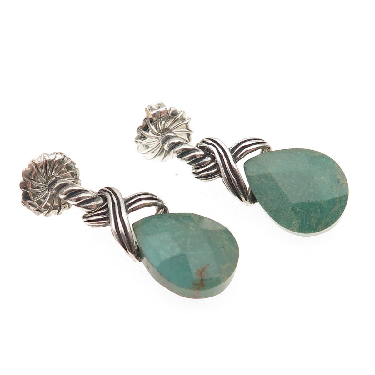 Carolyn Pollack Sterling Silver Vintage Real Turquoise Infinity Dangle Earrings