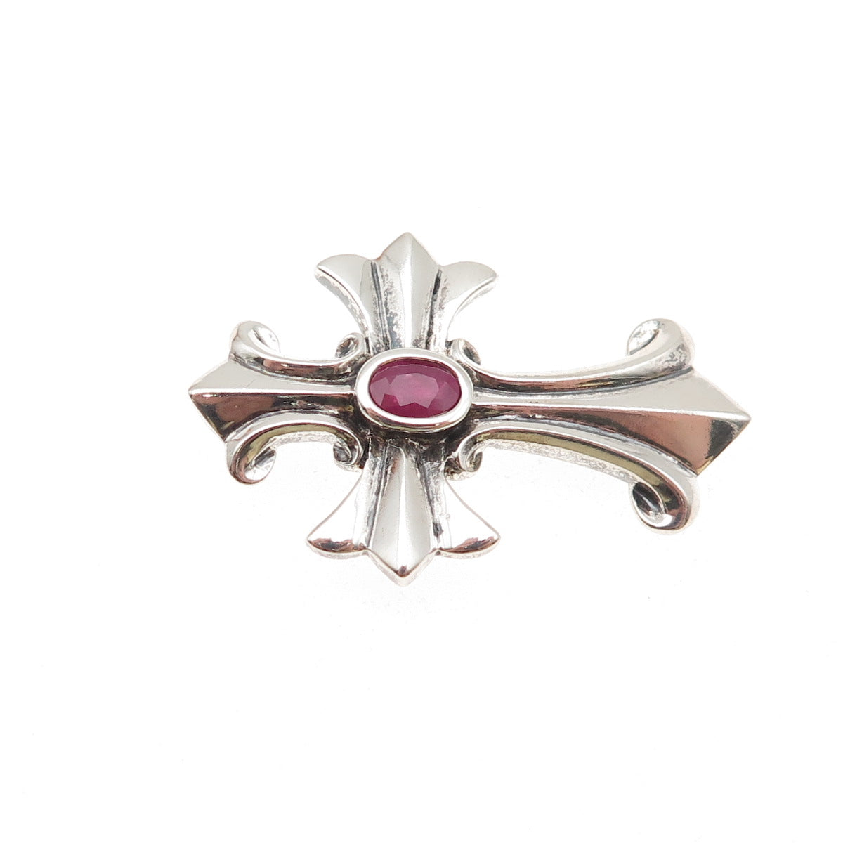 Michelle Albala 925 Sterling Silver Vintage Real Ruby Cross Slide Charm Pendant
