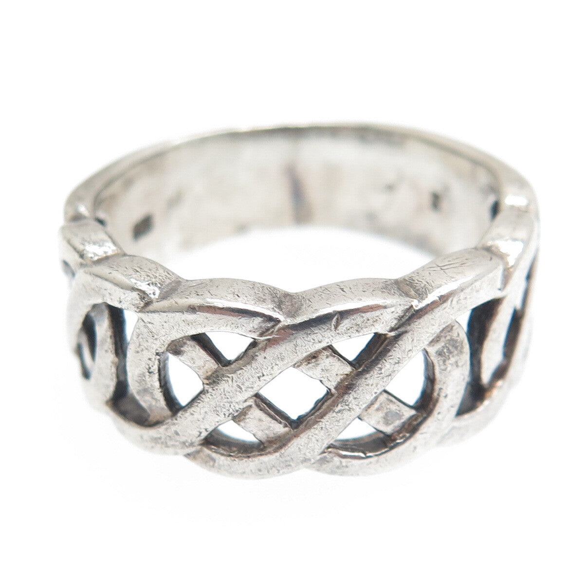 925 Sterling Silver Vintage Celtic Knot Oxidized Band Ring Size 11.25