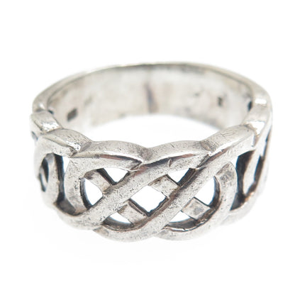 925 Sterling Silver Vintage Celtic Knot Oxidized Band Ring Size 11.25