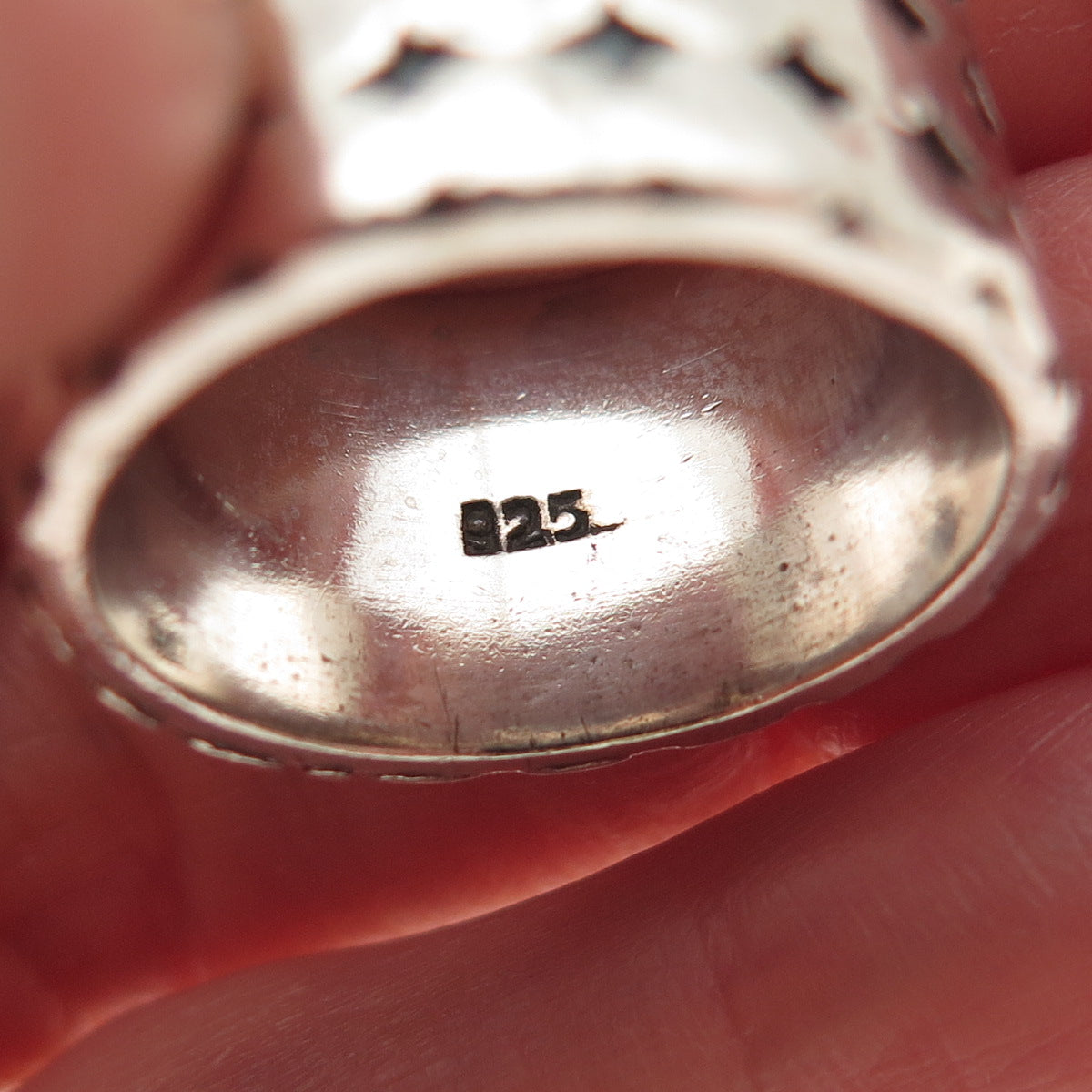 925 Sterling Silver Vintage Dotted Oxidized Wide Band Ring Size 8