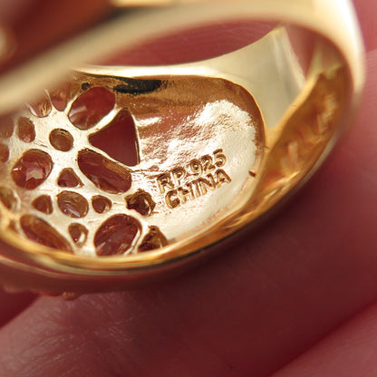 925 Sterling Silver Gold Plated Imperial & White C Z Cluster Ring Size 6